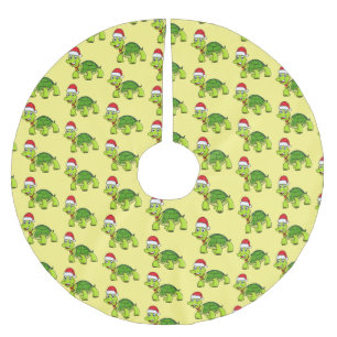 Jupon De Sapin En Polyester Brossé Jolie tortue en chapeau de Père Noël