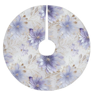 Jupon De Sapin En Polyester Brossé Jolies Fleurs Or Pourpre Perle Blanche