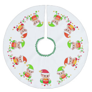 Jupon De Sapin En Polyester Brossé Jolis elfes, les petits aides du Père Noël sur fon