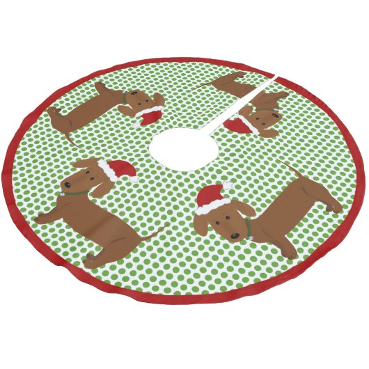 Jupon De Sapin En Polyester Brossé Jolly Père Noël Dachshunds - Manteau rouge (Angle)