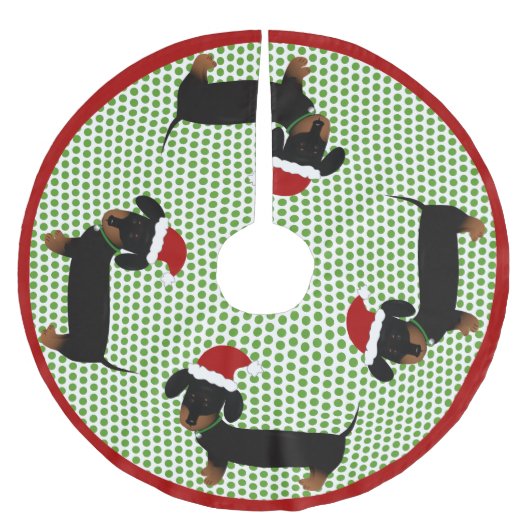 Jupon De Sapin En Polyester Brossé Jolly Père Noël Dachshunds - Noir et Tan (Devant)