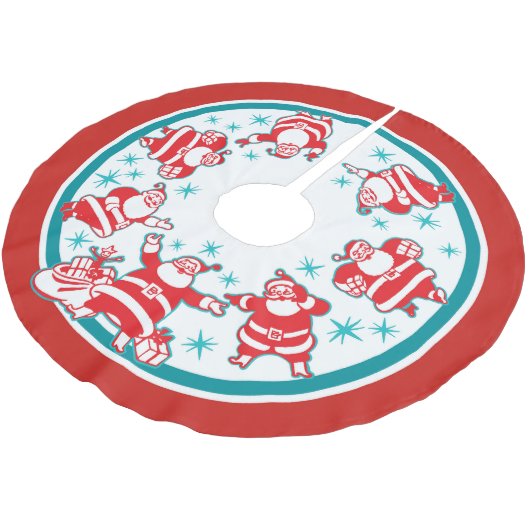 Jupon De Sapin En Polyester Brossé Jolly Retro Santas (Angle)