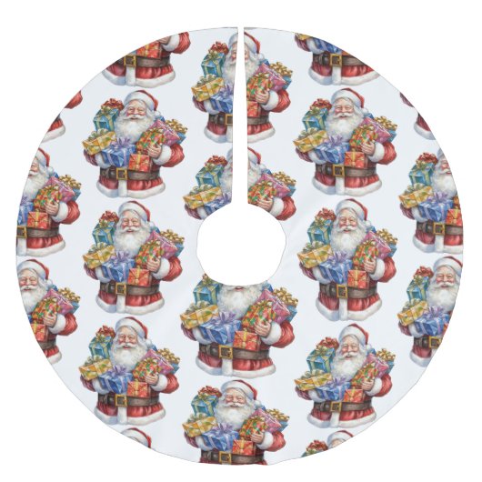 Jupon De Sapin En Polyester Brossé Jolly Santa Claus Motif de Noël classique (Devant)
