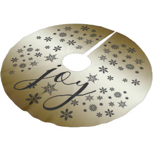 Jupon De Sapin En Polyester Brossé JOY - Noël Gold & Black Snowflake -