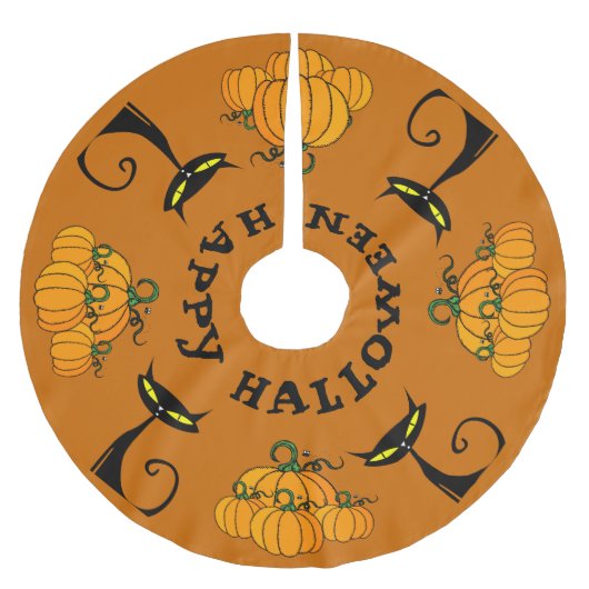 Jupon De Sapin En Polyester Brossé Joyeuse jupe d'arbre d'Halloween (Devant)