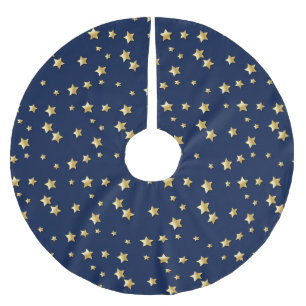 Jupon De Sapin En Polyester Brossé Joyeuses Etoiles d'or de Noël sur Arrière - plan