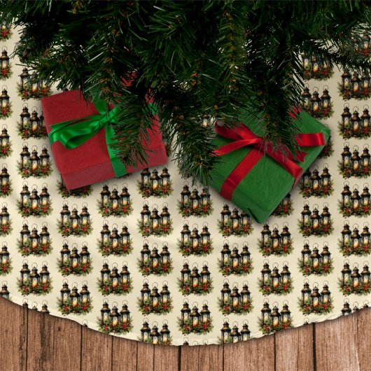 Jupon De Sapin En Polyester Brossé Joyeuses fêtes Lanternes d'hiver