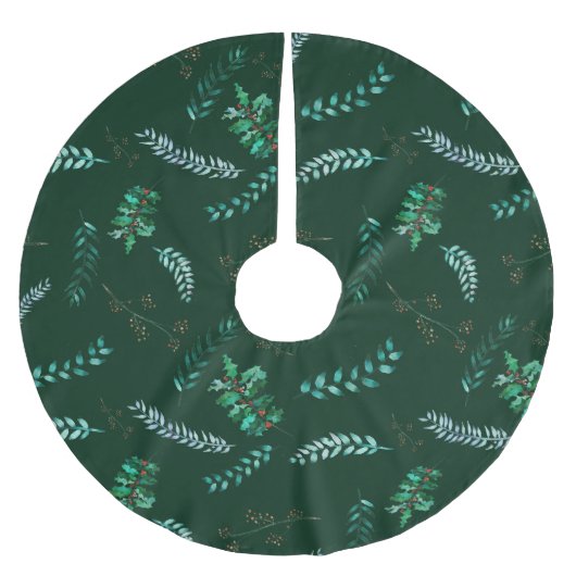 Jupon De Sapin En Polyester Brossé Joyeuses feuilles de houx (Devant)