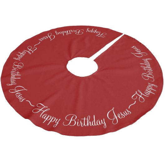 Jupon De Sapin En Polyester Brossé Joyeux anniversaire rouge Jésus (Angle)