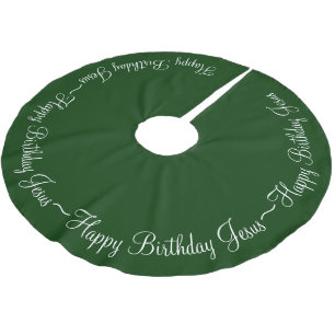 Jupon De Sapin En Polyester Brossé Joyeux anniversaire vert Jésus