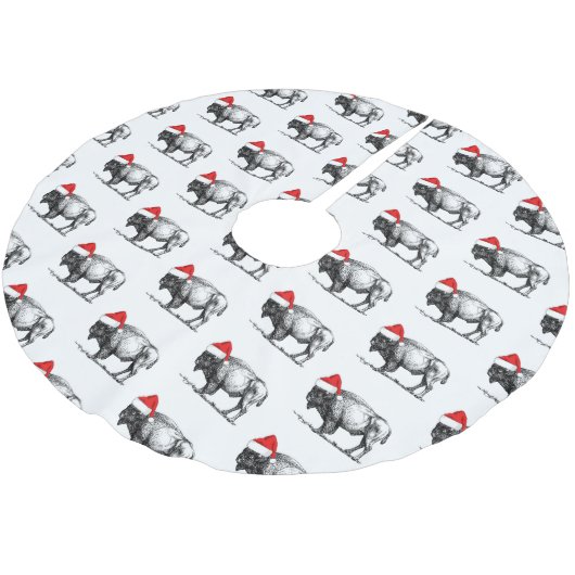 Jupon De Sapin En Polyester Brossé Joyeux buffle de Noël (Angle)