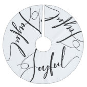 Jupon De Sapin En Polyester Brossé Joyeux | Élégant Script Noël noir et blanc (Devant)