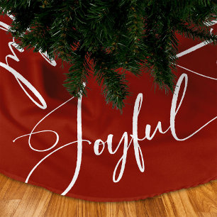 Jupon De Sapin En Polyester Brossé Joyeux   Élégant script rouge Noël