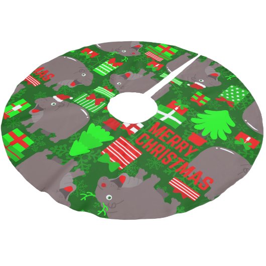 Jupon De Sapin En Polyester Brossé joyeux hippo joyeux hippopotame de noël (Angle)