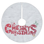 Jupon De Sapin En Polyester Brossé Joyeux Motif d'arbre de Noël (Devant)