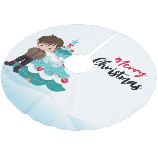 Jupon De Sapin En Polyester Brossé Joyeux Noël (Angle)