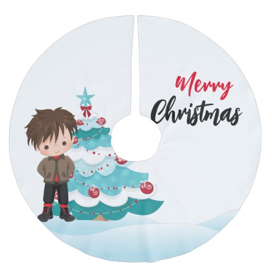 Jupon De Sapin En Polyester Brossé Joyeux Noël (Devant)