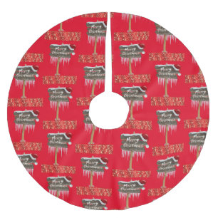 Jupon De Sapin En Polyester Brossé Joyeux Noël Arbre Jupe Rouge