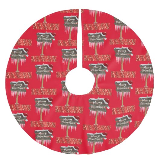 Jupon De Sapin En Polyester Brossé Joyeux Noël Arbre Jupe Rouge (Devant)
