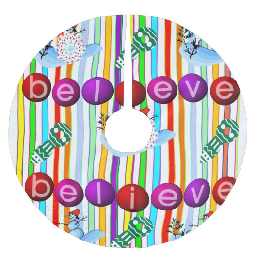 Jupon De Sapin En Polyester Brossé Joyeux Noël arbre Jupe Snowman Croire (Devant)