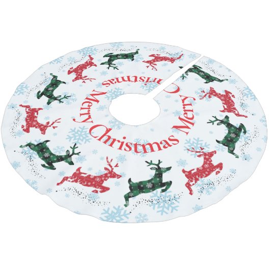 Jupon De Sapin En Polyester Brossé Joyeux Noël aux rennes festifs traditionnels (Angle)