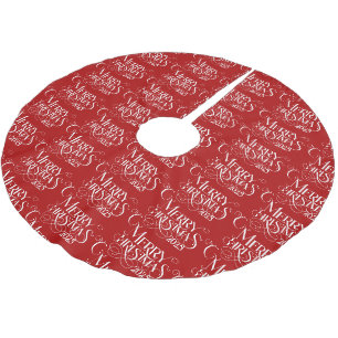 Jupon De Sapin En Polyester Brossé Joyeux Noël avec la typographie rétro Festive