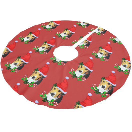 Jupon De Sapin En Polyester Brossé Joyeux Noël Beagle (Angle)