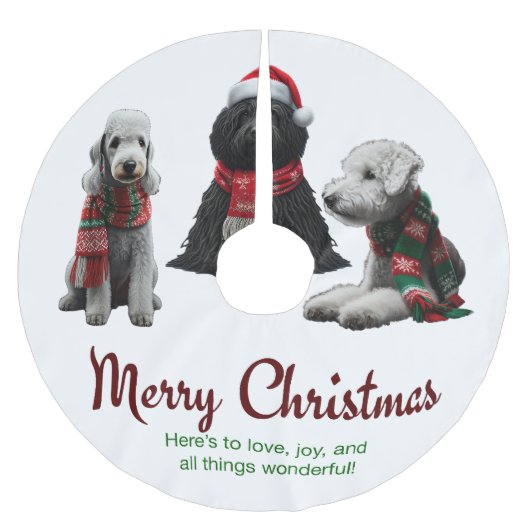 Jupon De Sapin En Polyester Brossé Joyeux Noël Chiens (Devant)