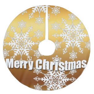 Jupon De Sapin En Polyester Brossé Joyeux Noël d'or - Paillettes d'arbre