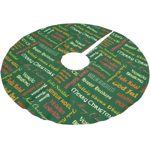 Jupon De Sapin En Polyester Brossé Joyeux Noël en différentes langues (Angle)