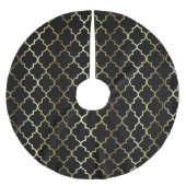 Jupon De Sapin En Polyester Brossé Joyeux Noël en noir et or Quatrefoil (Devant)