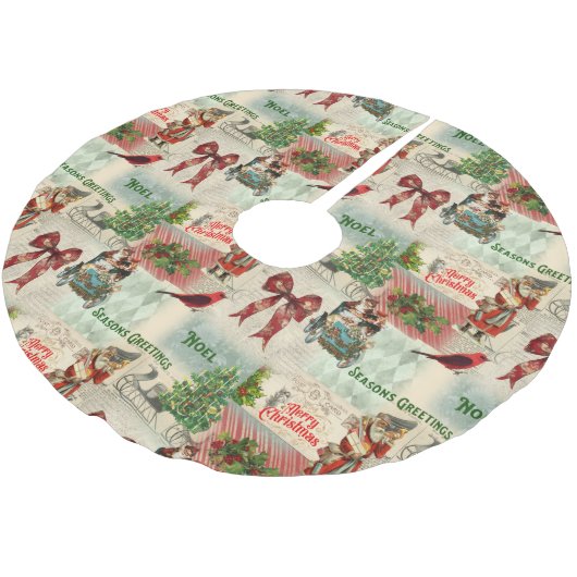 Jupon De Sapin En Polyester Brossé Joyeux Noël et Joyeuses Fêtes (Angle)