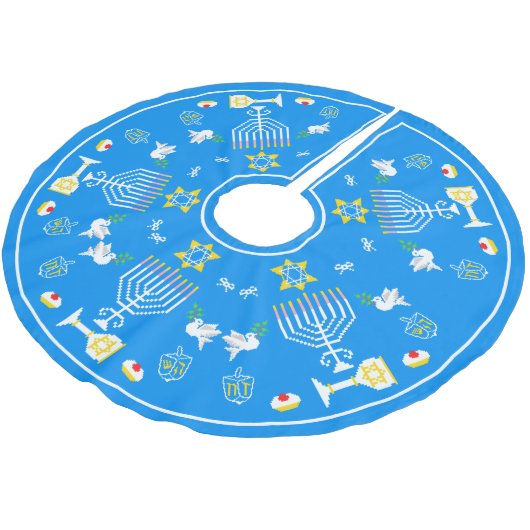 Jupon De Sapin En Polyester Brossé Joyeux Noël Hanoukka (Angle)