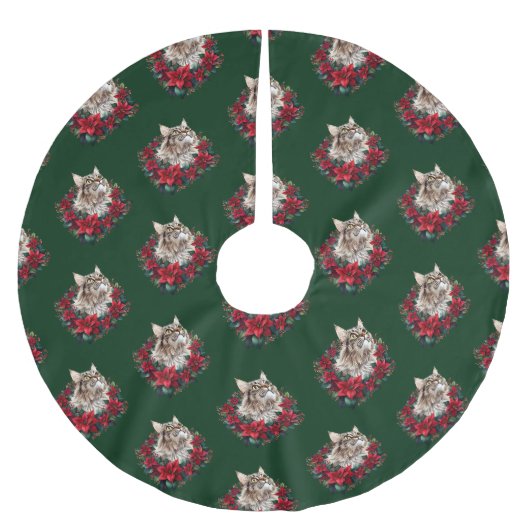 Jupon De Sapin En Polyester Brossé Joyeux Noël Maine Coon Chat (Devant)