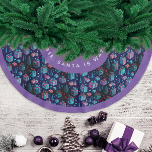 Jupon De Sapin En Polyester Brossé Joyeux Noël Moderne Violet Saison de Fêtes