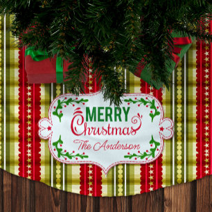Jupon De Sapin En Polyester Brossé Joyeux Noël Nom de famille Motif élégant
