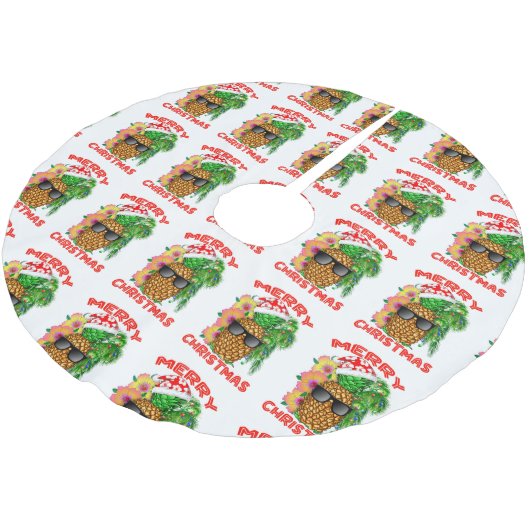 Jupon De Sapin En Polyester Brossé Joyeux Noël Père Noël Ananas (Angle)