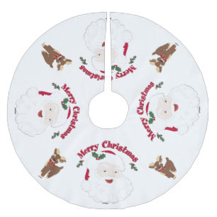 Jupon De Sapin En Polyester Brossé Joyeux Noël Père Noël avec Renne