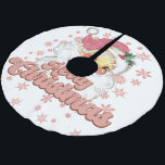 Jupon De Sapin En Polyester Brossé Joyeux Noël Retro Typographie Père Noël Pink Casqu<br><div class="desc">Joyeuse typographie rétro rose de Noël avec un Père Noël avec un casquette rose.</div>