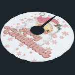 Jupon De Sapin En Polyester Brossé Joyeux Noël Retro Typographie Père Noël Pink Casqu<br><div class="desc">Joyeuse typographie rétro rose de Noël avec un Père Noël avec un casquette rose.</div>