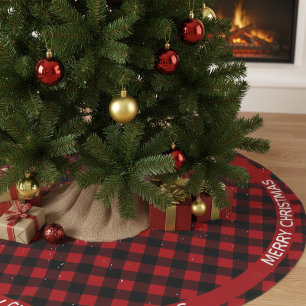 Jupon De Sapin En Polyester Brossé Joyeux Noël Rouge & Buffle noir Plaid Custom