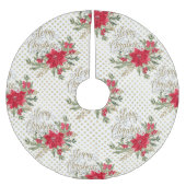 Jupon De Sapin En Polyester Brossé Joyeux Noël Rouge Poinsettia (Devant)