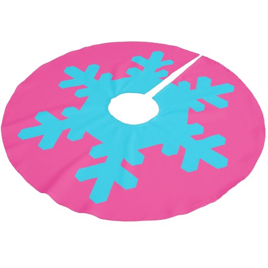 Jupon De Sapin En Polyester Brossé Joyeux Noël Snowflake Motifs bleu rose (Angle)