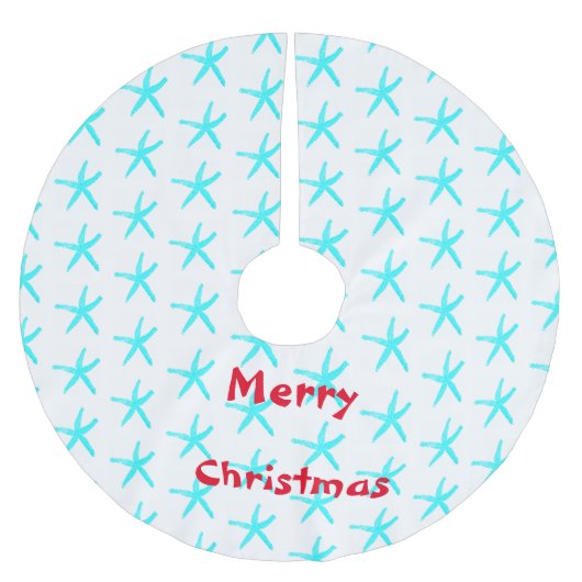 Jupon De Sapin En Polyester Brossé Joyeux Noël Starfish Motifs Turquoise White Beach (Devant)