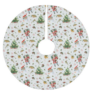 Jupon De Sapin En Polyester Brossé Joyeux Noël vintage Père Noël 