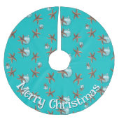 Jupon De Sapin En Polyester Brossé Joyeux poisson d'étoile de Noël en bleu marine (Devant)