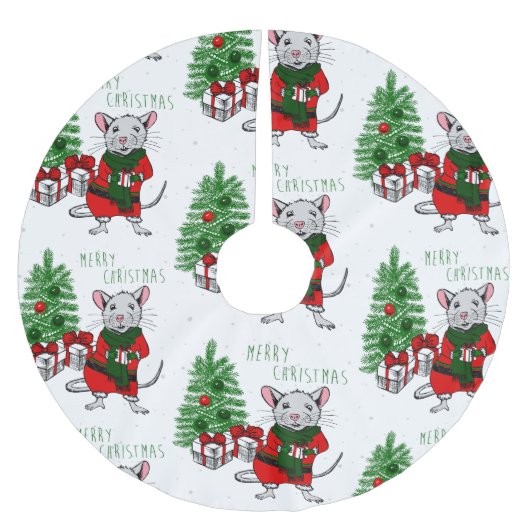 Jupon De Sapin En Polyester Brossé joyeux rat de noël (Devant)