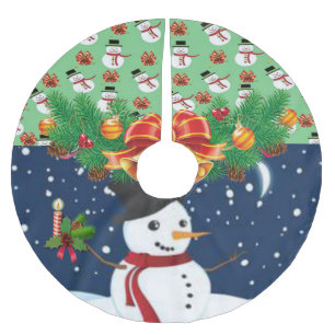 Jupon De Sapin En Polyester Brossé Joyeux sapin de Noël Jupe Snowman