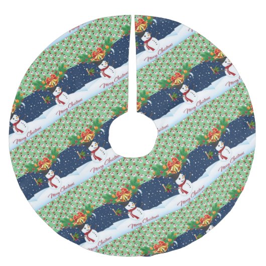 Jupon De Sapin En Polyester Brossé Joyeux sapin de Noël Jupe Snowman (Devant)