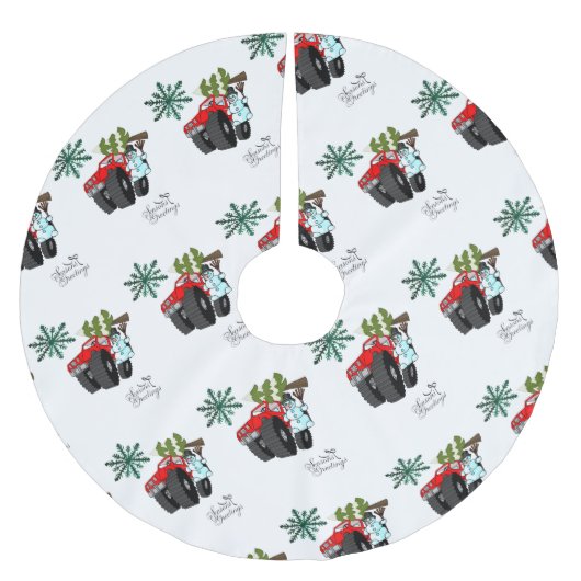 Jupon De Sapin En Polyester Brossé Joyeux sapin de Noël Jupe Snowman (Devant)